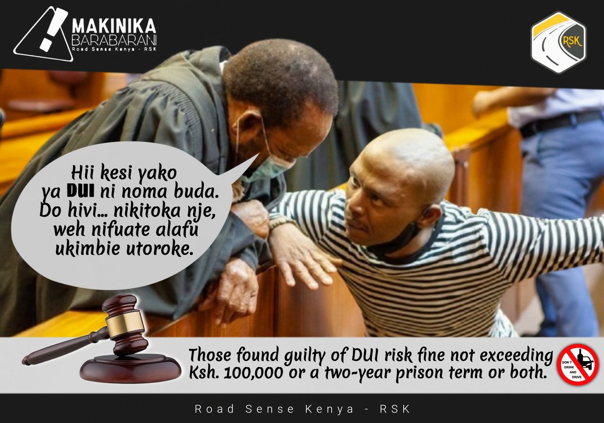 roadsensekenya's tweet photo. ⚖️ The interpretation of #DUILaw in court cases involving fatal injuries and fatalities, is that the choice to inflict harm was made prior to operating the MV—a matter of profound seriousness. However, legal frameworks exist to ensure DUI offenders are prosecuted accordingly. https://t.co/7nDjXyNyTP