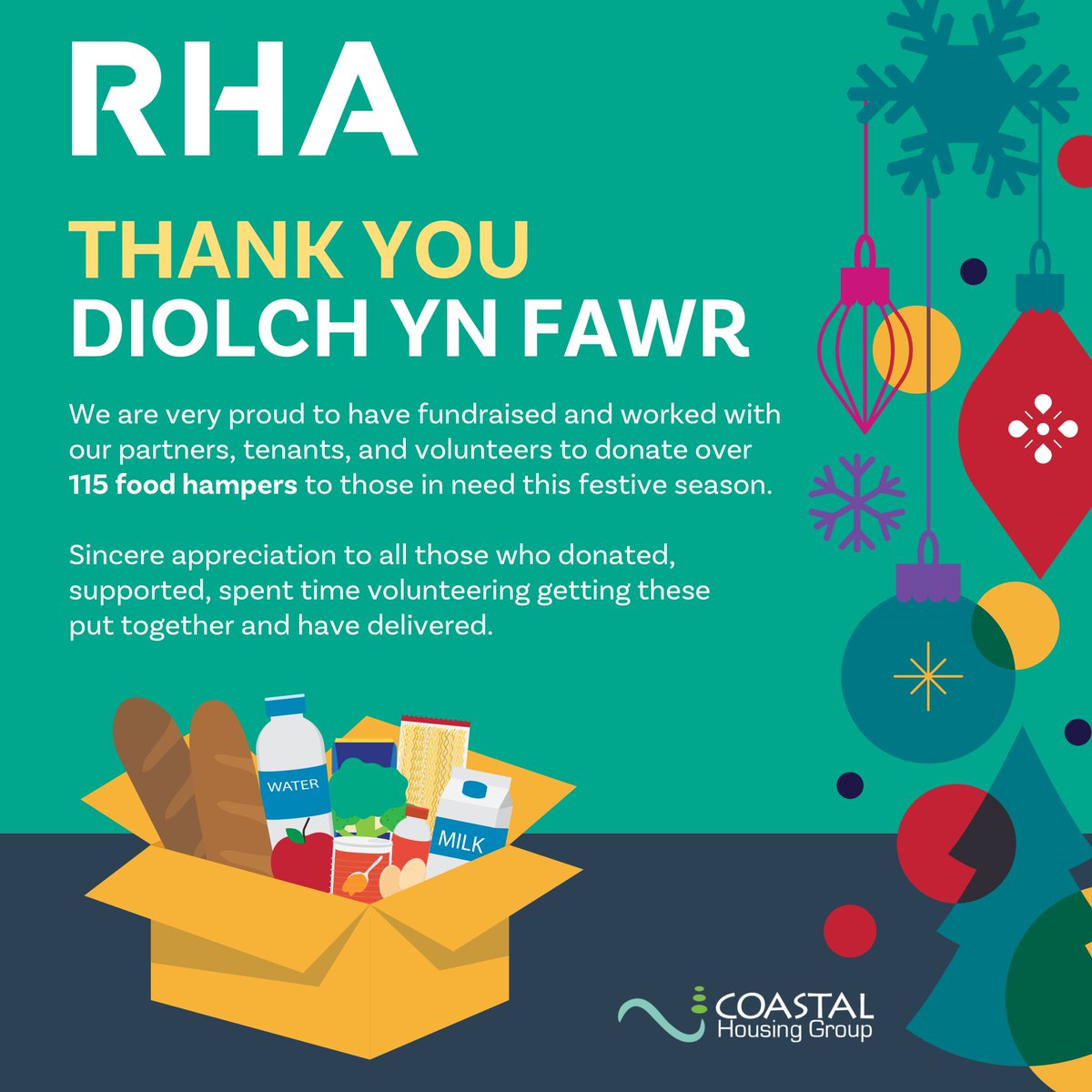 Heartfelt appreciation to all our staff, new colleagues at Coastal  and our amazing partners for their fundraising efforts which has meant we could create 115 festive food hampers for those in need in our communities.
#diolch  🧑‍🎄🎄