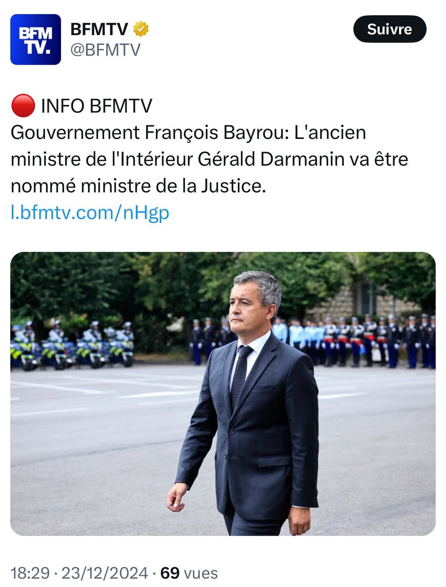 Mon premier a profité de son exil en Espagne pour manifester avec l’extrême droite de <a href="/vox_es/">VOX 🇪🇸</a> ; 
Mon second, nommé à la justice, soutient <a href="/NicolasSarkozy/">Nicolas Sarkozy</a> et <a href="/MLP_officiel/">Marine Le Pen</a> dans leurs attaques contre les magistrats anticorruption.
Je suis ? Un gouvernement nommé avec l’aval du RN.