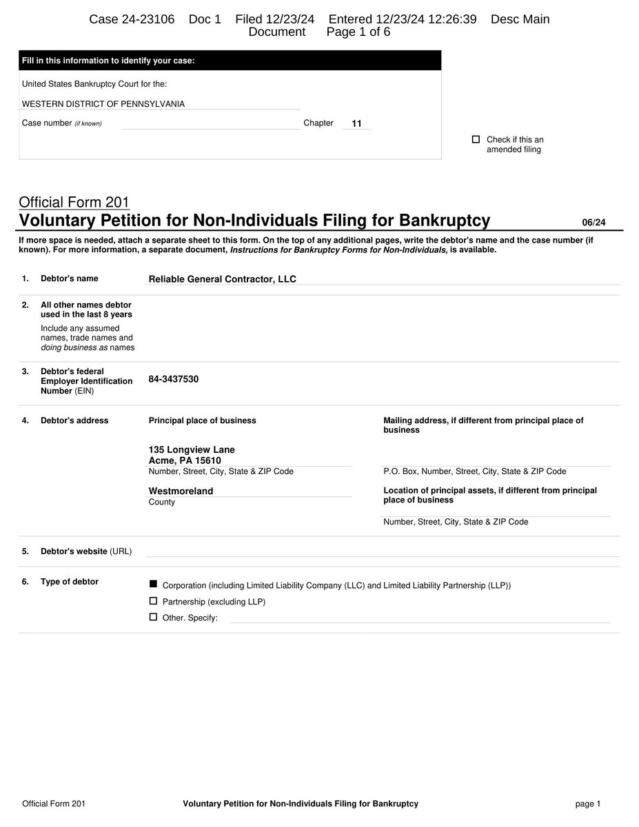 Pennsylvania General Contractor Files Chapter 11 🚨 BANKRUPTCY FILING ...