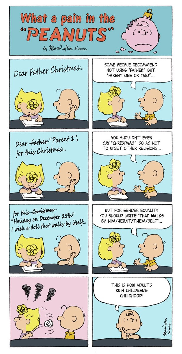 #Xmas tribute to #Peanuts 🎄

For the series: “Political correctness ruins more than the pen and the sword” ✉🎁🎅

#Christmas2024 #ChildrensHealthDefence
#PoliticallyCorrect #FreedomOfSpeech #CancelCulture #WokePropaganda
