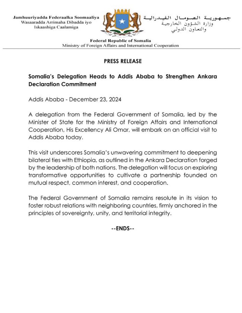 hodansomali's tweet photo. Make it make sense…

“Unwavering commitment to deepening bilateral ties with Ethiopia” 

“The FGS strongly condemns the egregious act of aggression committed today by Ethiopian forces”

Released within hours of each other. https://t.co/mDkbLHzj8D