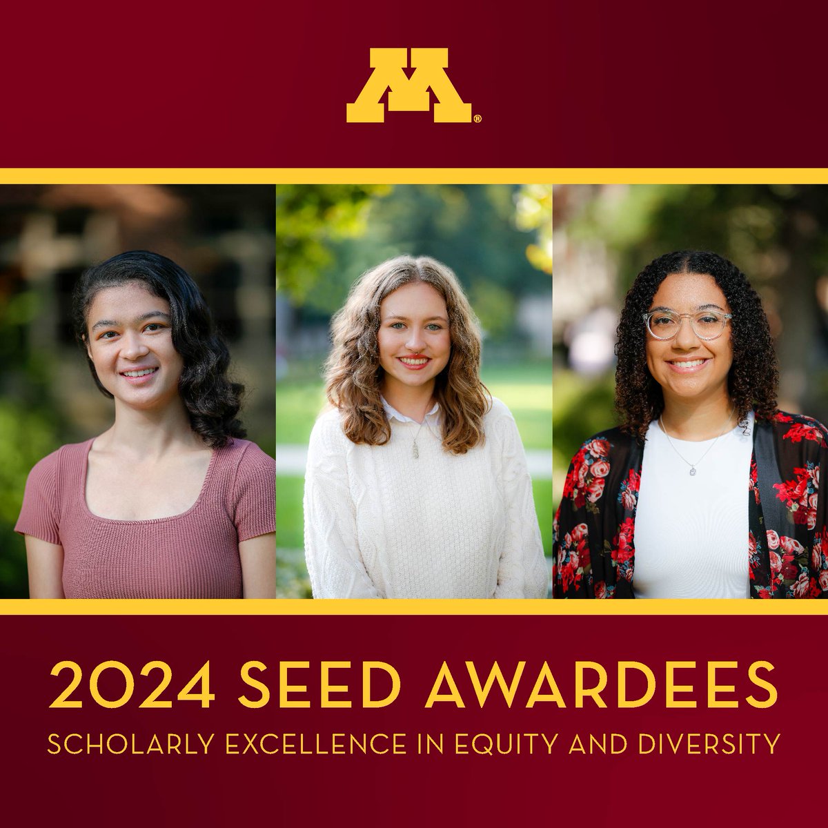 diversityUMN's tweet photo. Congratulations Natalia Hong, Ellen Lundeen, and Jade Moreno for receiving the 2024 Scholarly Excellence in Equity &amp; Diversity (SEED) Award! More info about the award and its recipients can be found at https://t.co/aHVJqatVVv https://t.co/R3IyoumWKa