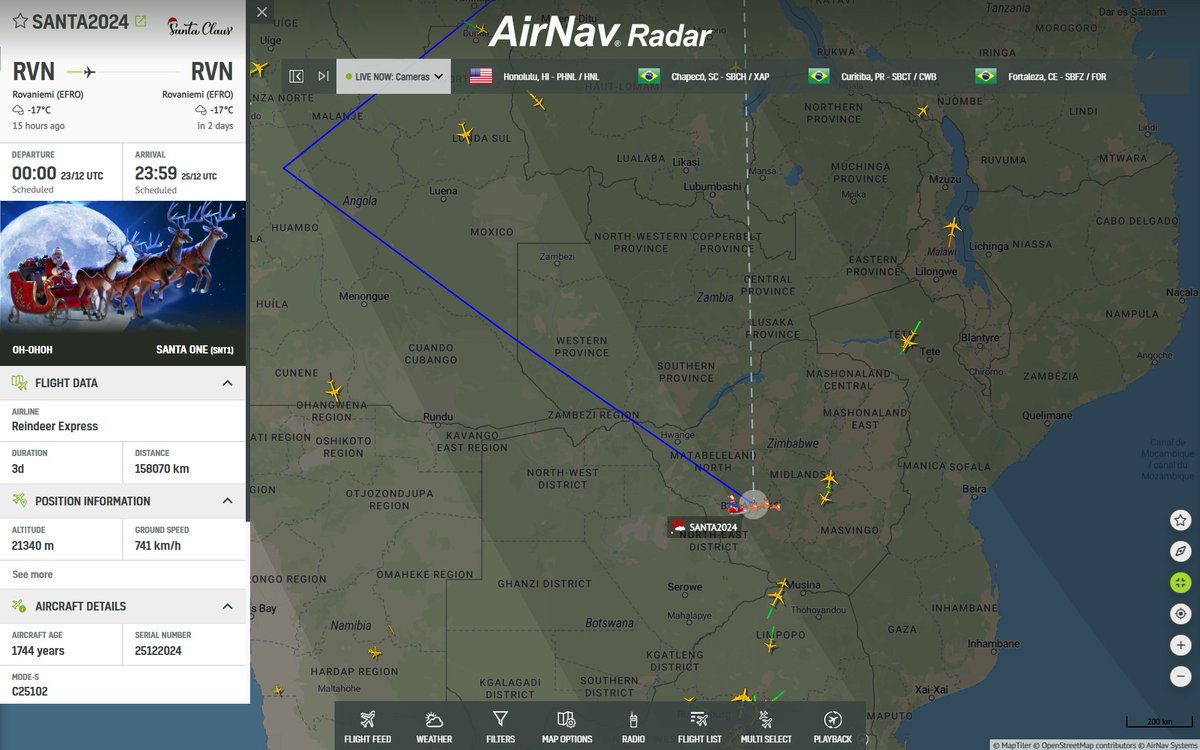 AirNavRadar's tweet image. 🎅✨ HOHOHO! Santa&apos;s sleigh is flying high over Zimbabwe, Africa, right now! 🦌🎁 

Track his magical journey live: airnavradar.com/flight/SANTA20… 🎄🎅 #SantaTracker #MerryChristmas #RadarBox