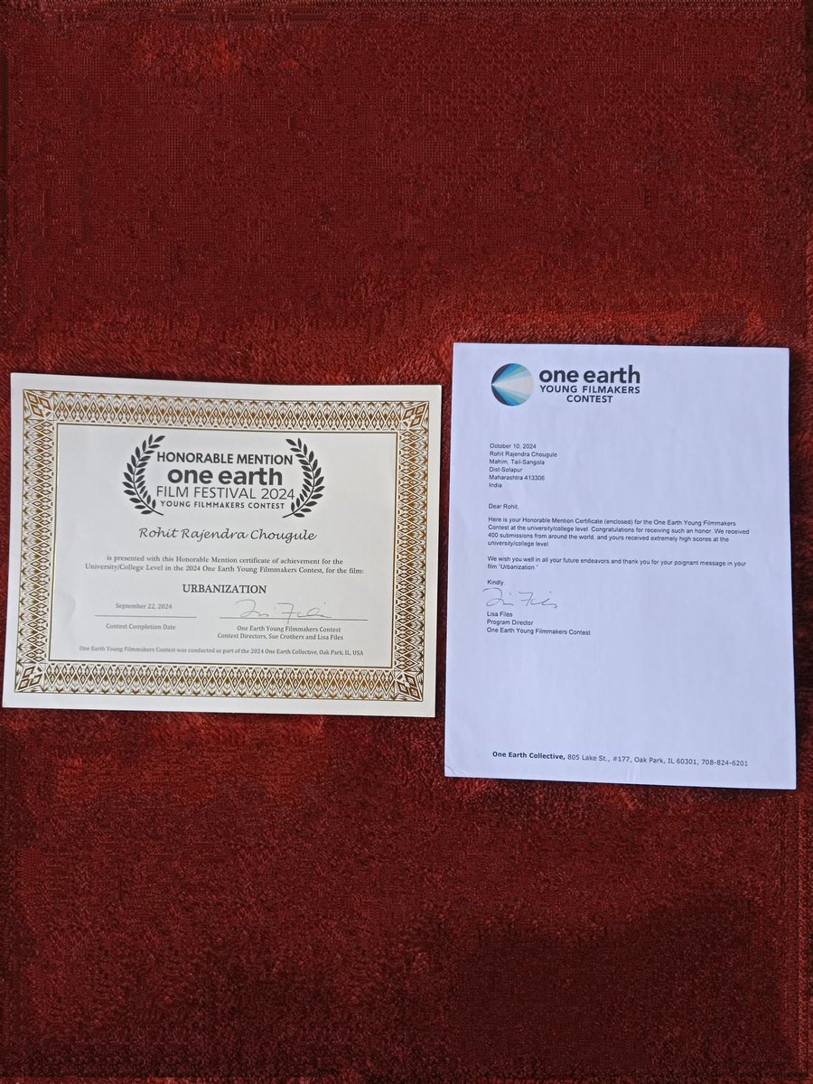 'Honorable Mention'
One Earth Film Festival Chicago 2024. 
#Cinema #Filmmaker #collage  #project #certificate #festival #Movie #student #Trending #TrendingNow