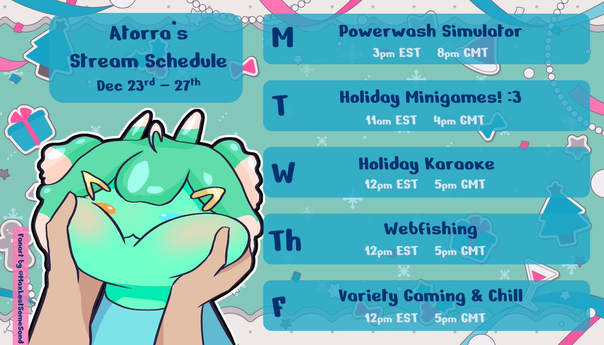 HEWWO EARTHLINGS! 💚🛸✨

We are nearing the end of the year; let's end 2024 with good times and chill vibes! 

#VTuberEN #twitchstreaming #Artorra #Jelluminati #slime