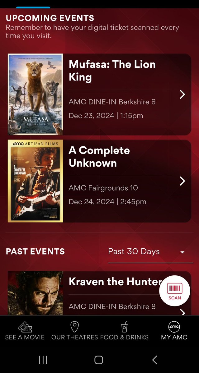 SMSgt_Zach's tweet photo. #Mufasa @AMCTheatres Berkshire. First time in the new #AMC Prime theater @CEOAdam!
Tomorrow is #ACompleteUnknown 🤘
Merry Christmas, you filthy animal hedgies😂
#GoPlan
#AMCTheatres https://t.co/1jxESqNqad