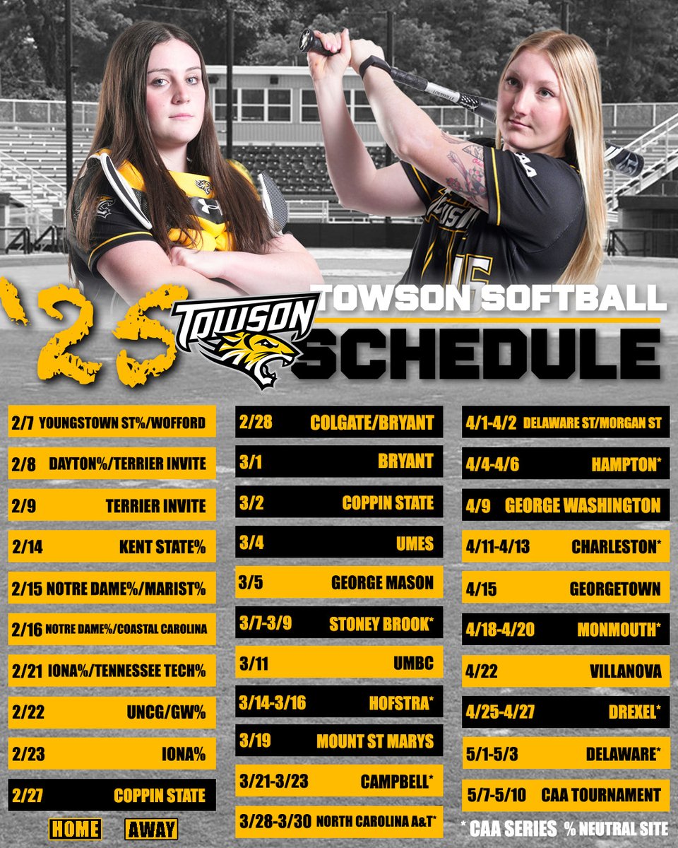 The 2025 🥎 season schedule is here! The Tigers season begins in 46 days on February 7 against Youngstown State, and the home opener at Tiger Softball Stadium is February 27 against Coppin State! 

See the full schedule at towsontigers.com 

#GohTigers