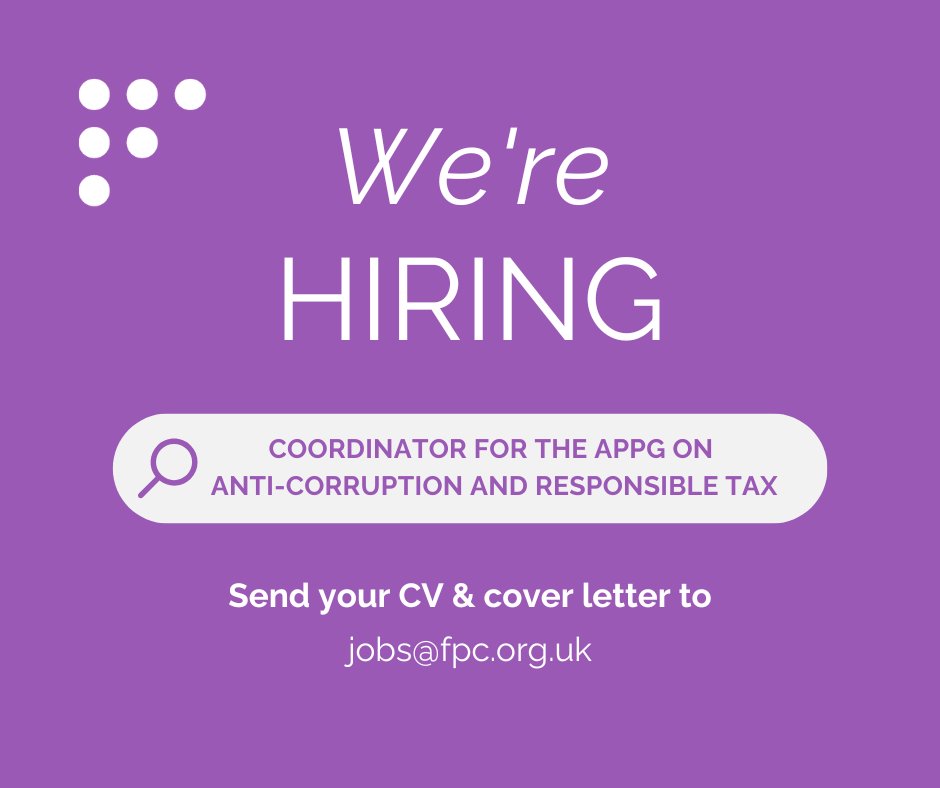 Foreign Policy Centre (@fpcthinktank) on Twitter photo As we round off 2024, we are also looking ahead - as from April 2025, FPC will be providing secretarial support to <a href="/taxinparliament/">APPG on Anti-Corruption & Responsible Tax</a>.
We are seeking a dedicated Coordinator to support this function. For more info about the role, and how to apply, see ā”ļø fpc.org.uk/about/working-⦠As we round off 2024, we are also looking ahead - as from April 2025, FPC will be providing secretarial support to <a href="/taxinparliament/">APPG on Anti-Corruption & Responsible Tax</a>.
We are seeking a dedicated Coordinator to support this function. For more info about the role, and how to apply, see ā”ļø fpc.org.uk/about/working-ā¦