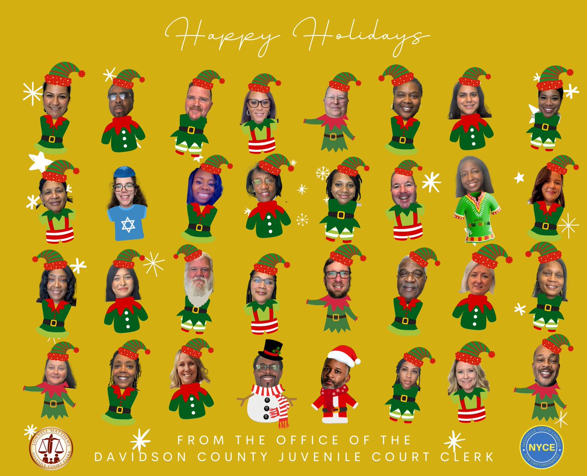 We hope that everyone has a Happy and Safe Holidays!

Merry Christmas, Happy Kwanzaa, Happy Hanukkah and Happy New Year from the Davidson County Juvenile Court Clerk's Office!