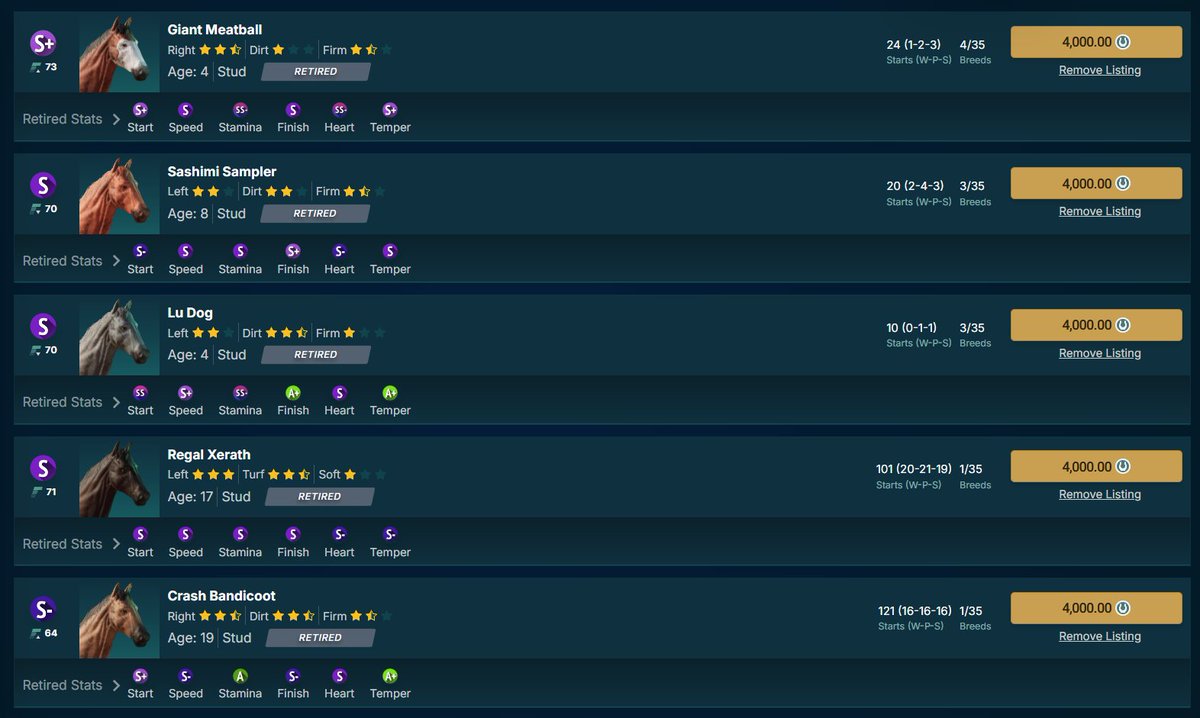 New blood out there in the <a href="/photofinishlive/">photofinishlive</a> barn for season 23!

They've extended the breeding window to 2 weeks this year so you got some time to DYOR, enjoy!

#HorseBusiness