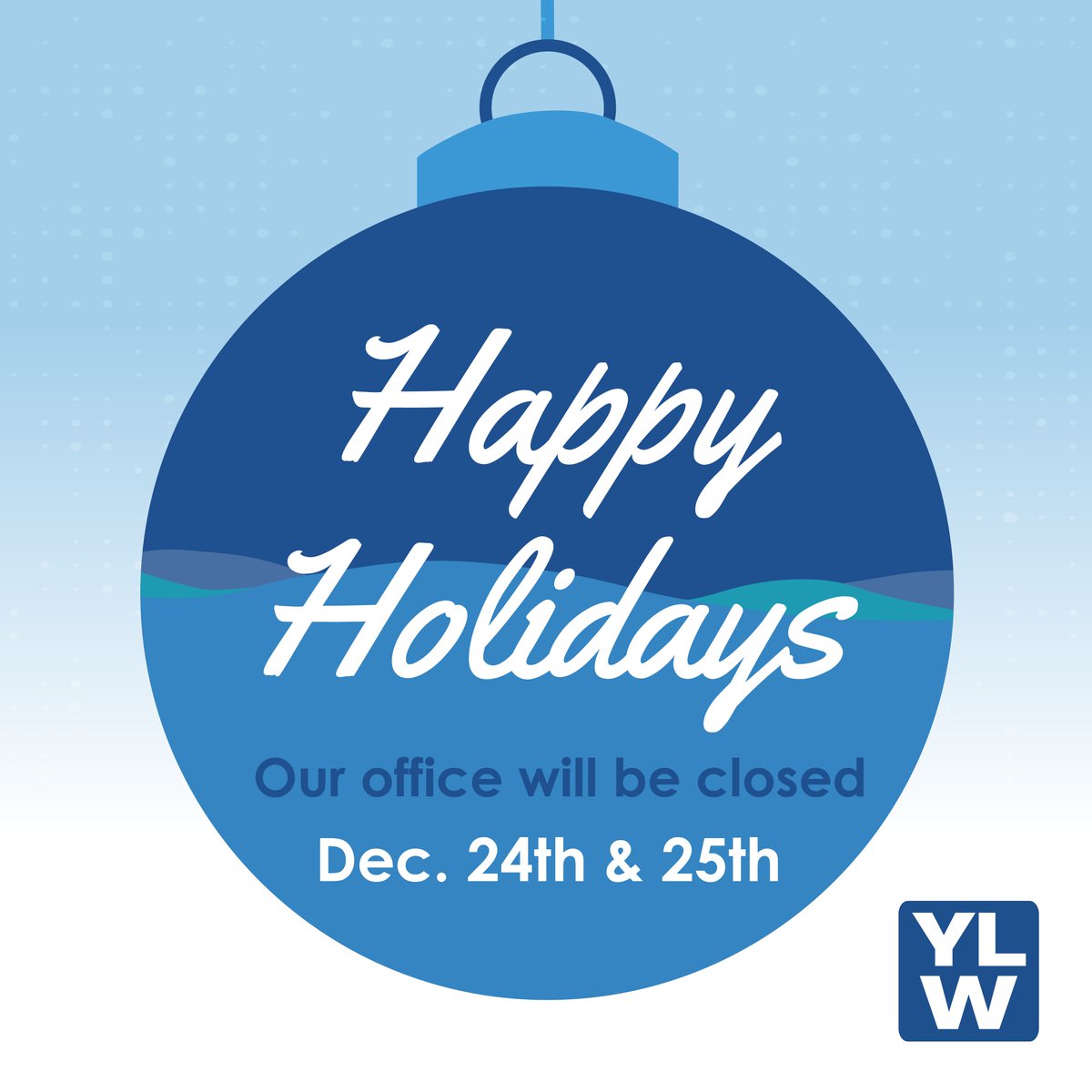 Our office will be CLOSED on December 24th &amp; 25th in honor of the Christmas holiday. 🎄We will reopen on Thursday, December 26th at 7:00 a.m. We wish you all a joyful holiday season! 🎅🎉

For water-related emergencies, please call 714-701-3000. 💧

#YLWD #OfficeClosure