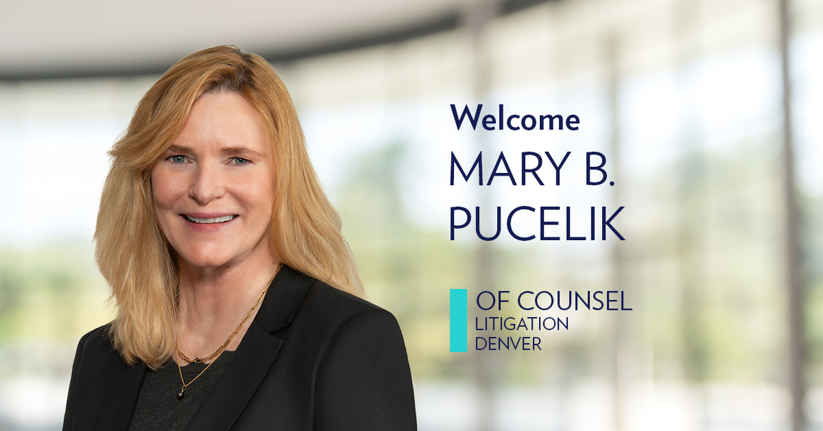 Introducing Mary Pucelik as Of Counsel in our Denver Litigation Practice Group. Mary brings extensive experience defending insurers in complex disputes, including bad faith claims and coverage issues. Learn more: hubs.la/Q030x3kN0