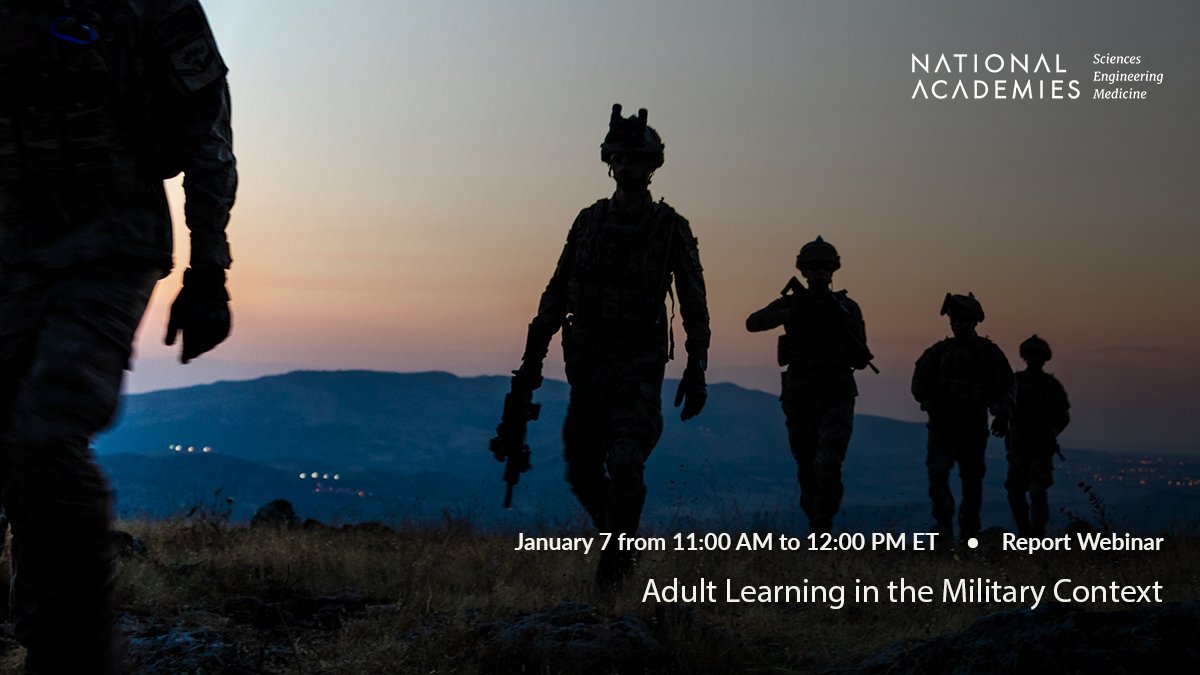 NASEM_DBASSE's tweet image. Our new report assesses the multi-faceted and diverse #military learning landscape and addresses the barriers military #learners face. Join us on January 7th for a webinar exploring key messages from the report: ow.ly/vmuU50UuayB