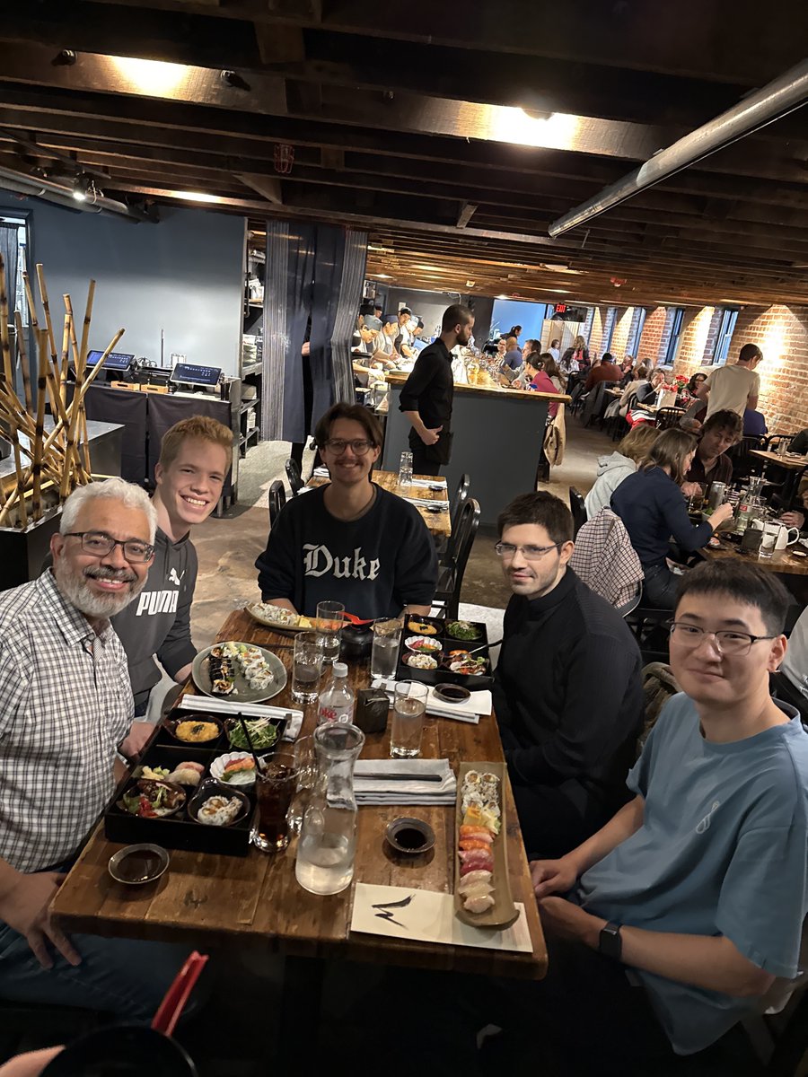 Glorious Sushifest with half of the Arya group (L to R: Gaurav, Daniel, Rokas, Safak, and Robert). Missing students (Po-An, Juanita, and Pavan). Happy Holidays to everyone!!