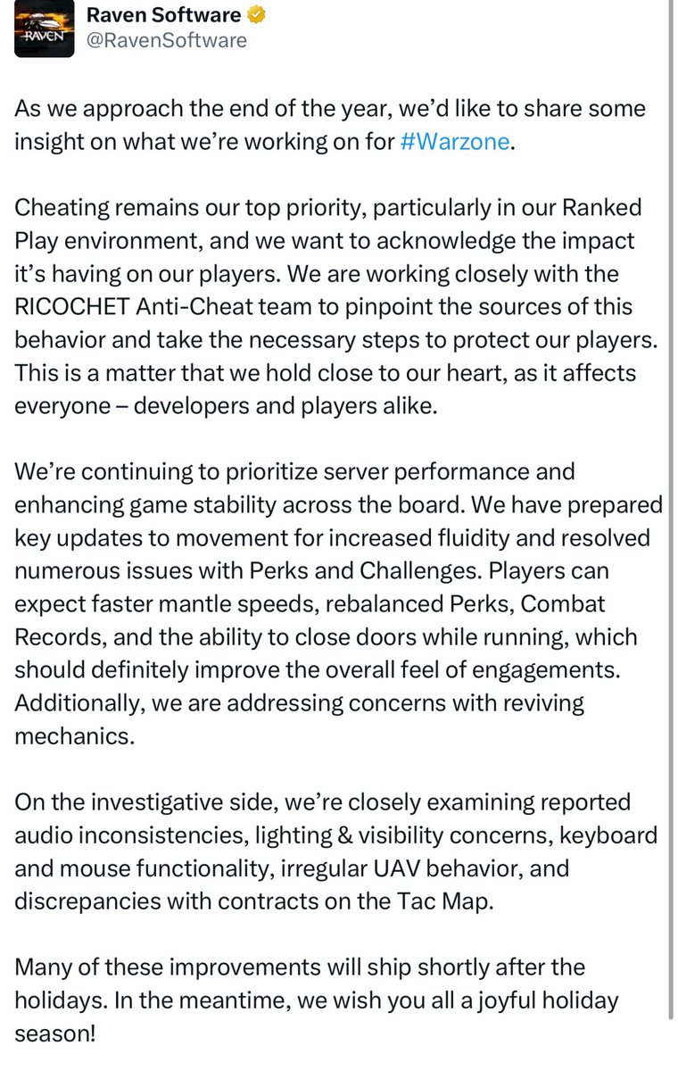 charlieINTEL's tweet photo. Updates coming to Warzone include “movement for increased fluidity and resolved numerous issues with Perks and Challenges.” https://t.co/B6LzJQNS3l