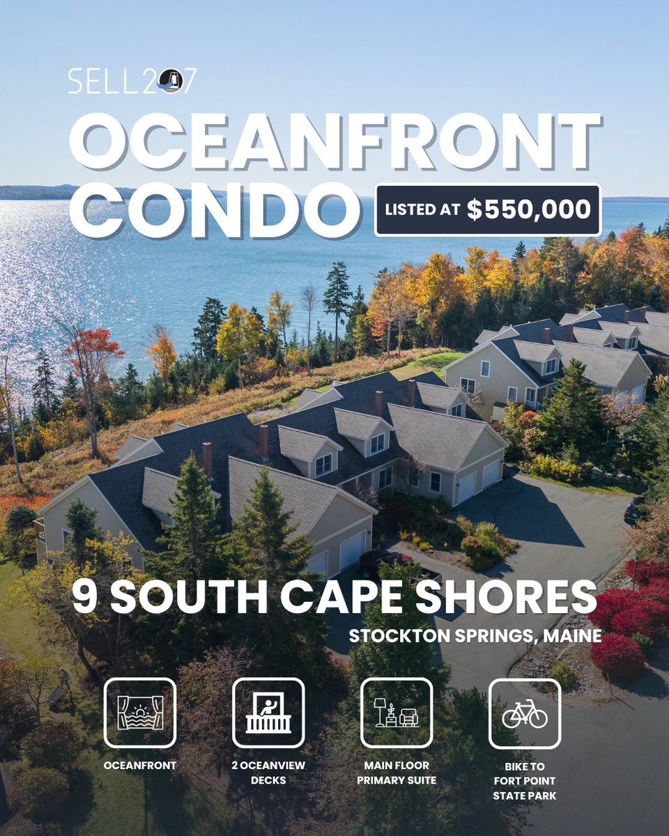 sell207's tweet photo. For Sale: Oceanfront Condo at 9 South Cape Shore Road, Stockton Springs, Maine!

This stunning condo offers breathtaking ocean views from not one, but two decks! With a main floor primary suite and a prime location near Fort Point State Park, it’s perfect for coastal living. https://t.co/h7AchCGaSG