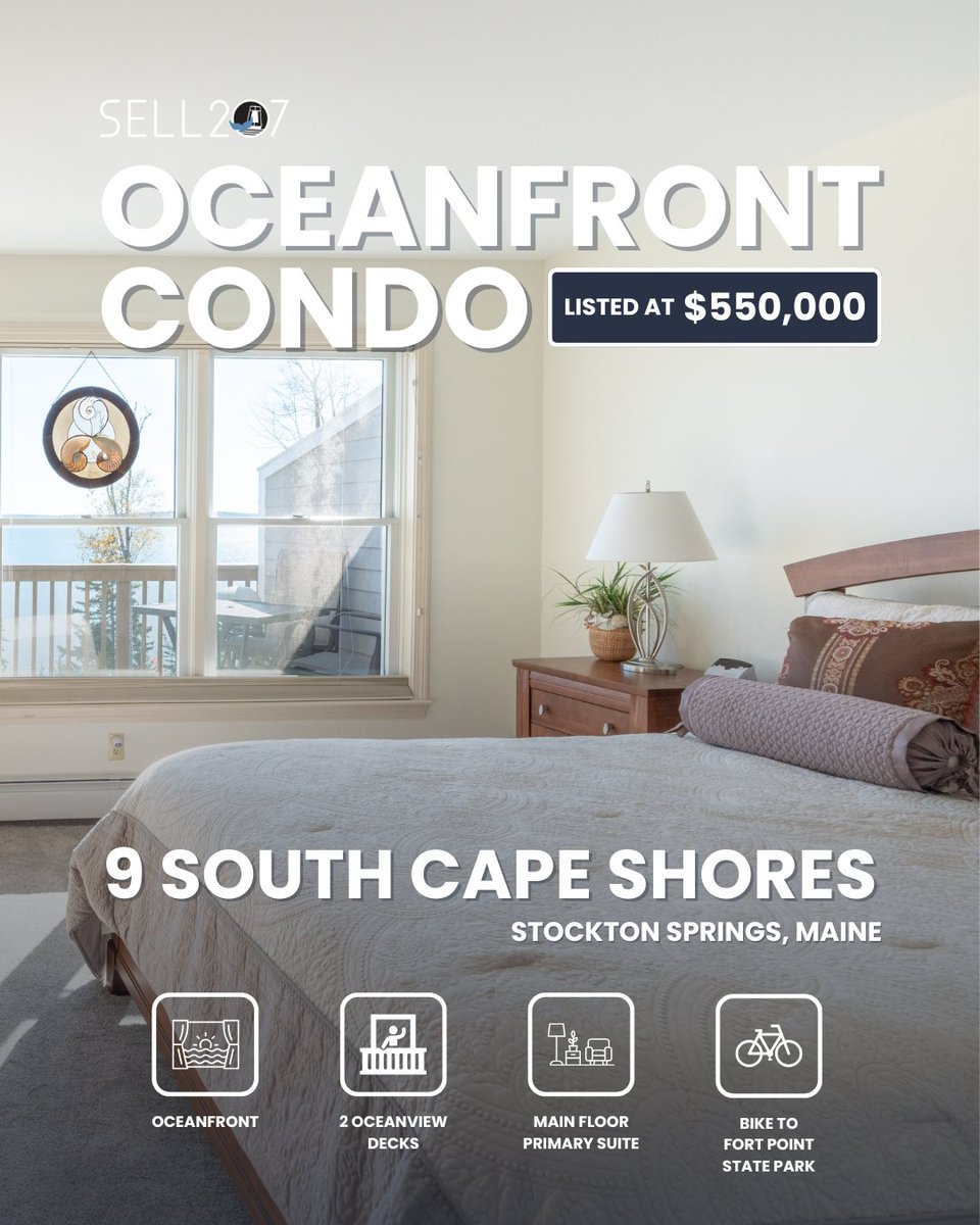 sell207's tweet photo. For Sale: Oceanfront Condo at 9 South Cape Shore Road, Stockton Springs, Maine!

This stunning condo offers breathtaking ocean views from not one, but two decks! With a main floor primary suite and a prime location near Fort Point State Park, it’s perfect for coastal living. https://t.co/h7AchCGaSG