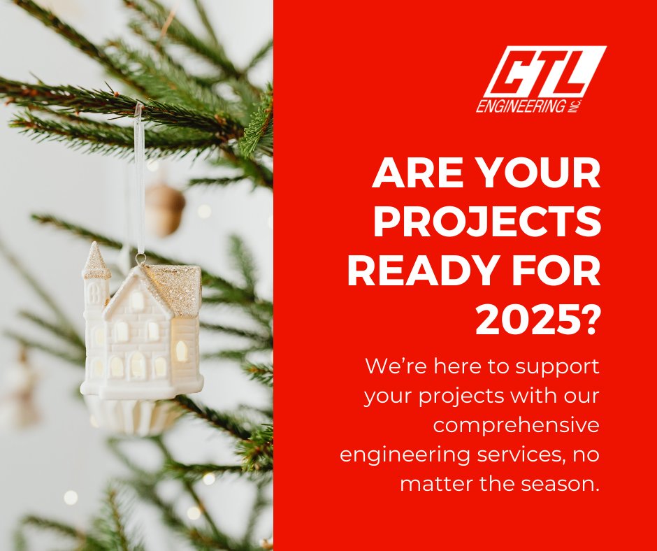 CTL_Engineering's tweet image. 🎉 Season’s Greetings from CTL Engineering! As you plan for the new year, remember we’re here to help with infrastructure assessments, environmental impact evaluations, and geotechnical testing. Let’s get your projects ready to launch! 🎄✨ #EngineeringSupport #CTLEngineering