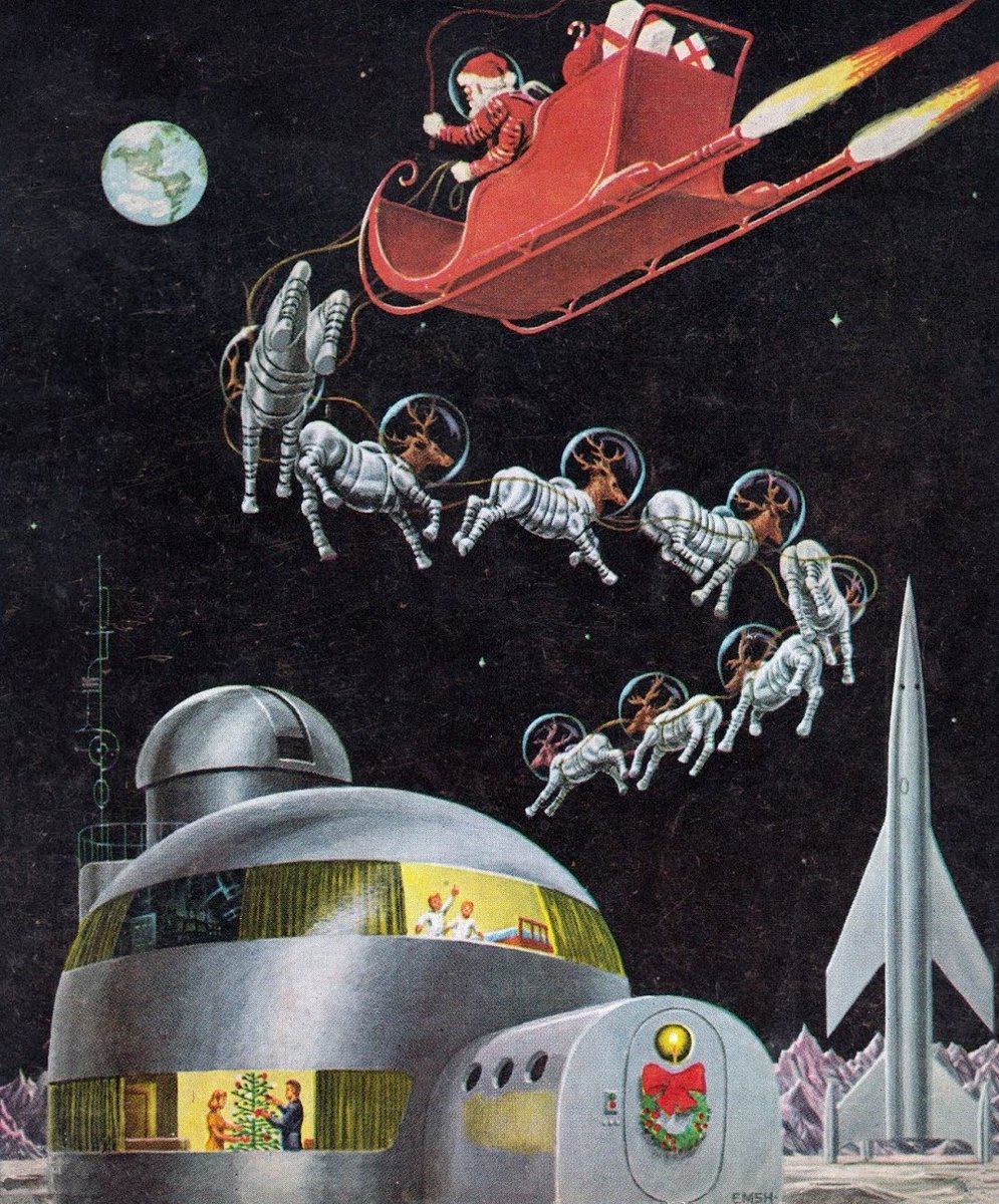 HumanoidHistory's tweet image. Christmas on the Moon in Ed Emshwiller&apos;s cover art for Galaxy Science Fiction, December 1954.