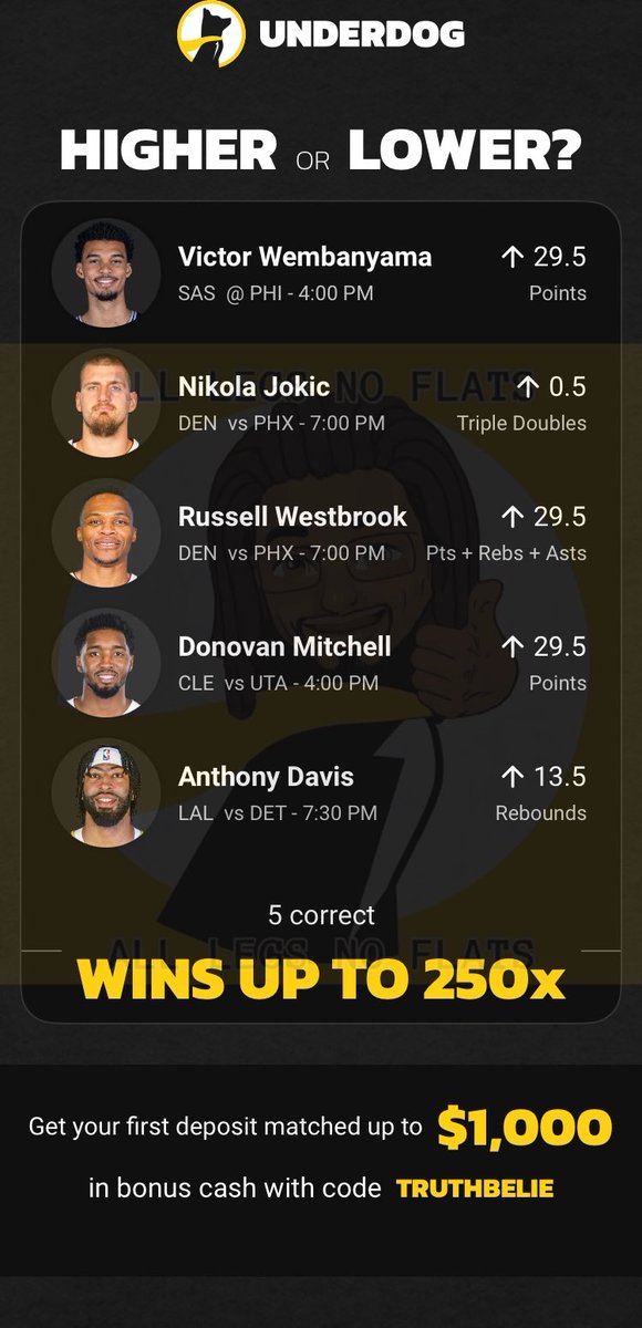alllegsnoflats's tweet image. Santa left this in a stocking for me,.. +25000 5 Leg Super Lotto Parlay… Lets get it… @Underdog__NBA get the brinks truck ready

⚠️ Tail wisely and responsibly ⚠️
Click link to tail…  play.underdogfantasy.com/es-6081Q6rCEf