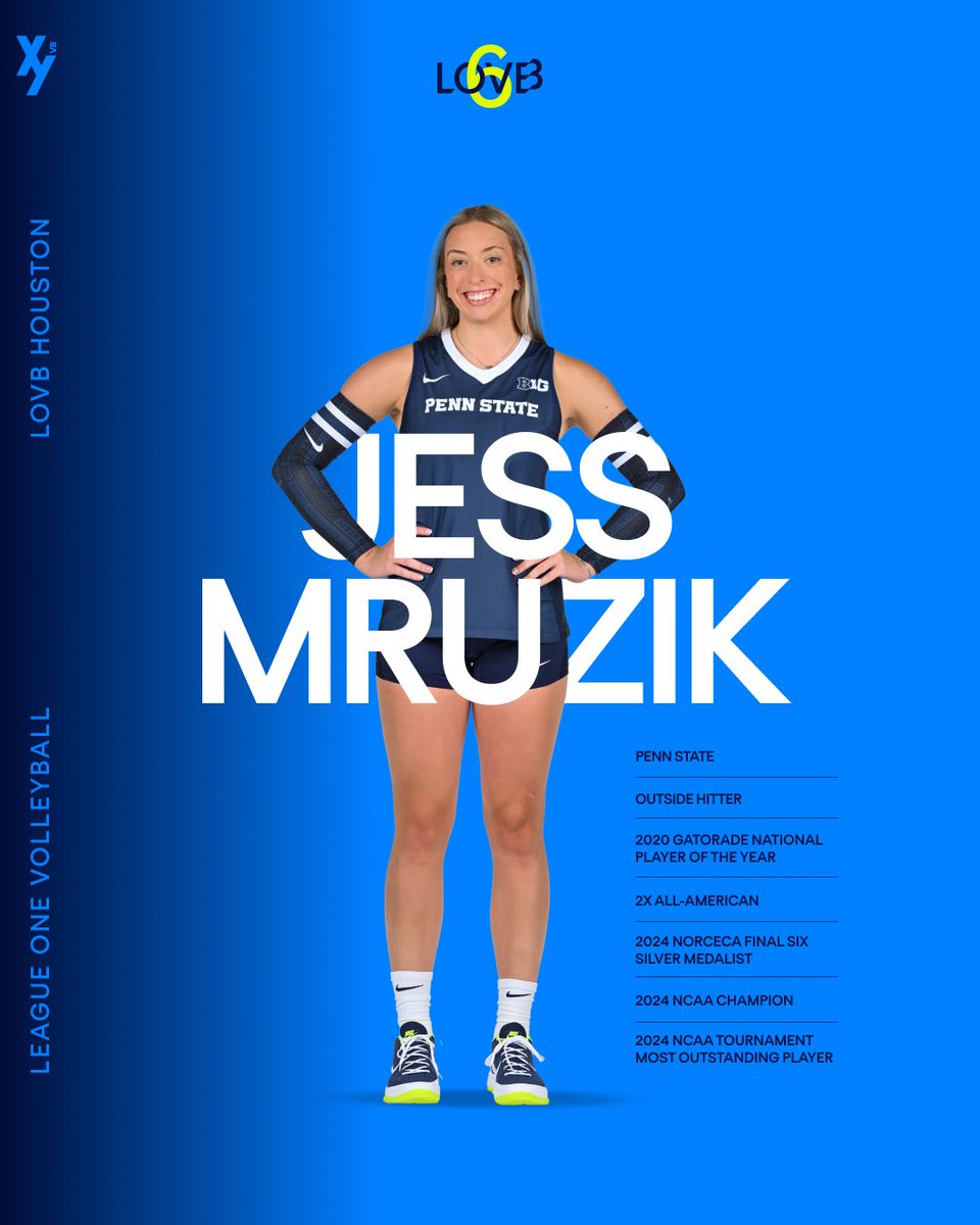 LOVB Houston Volleyball (@lovbhtx) on Twitter photo A new outside hitter has entered the chat ๐ Join us in welcoming <a href="/voll_jess/">Jess Mruzik</a> to H-Town! Jess Mruzik was the 2020 Gatorade National POTY, a 2x All-American, and the 2024 NCAA Tournament MVP in leading Penn State to win the NCAA Championship yesterday ๐ช A new outside hitter has entered the chat ๐ Join us in welcoming <a href="/voll_jess/">Jess Mruzik</a> to H-Town! Jess Mruzik was the 2020 Gatorade National POTY, a 2x All-American, and the 2024 NCAA Tournament MVP in leading Penn State to win the NCAA Championship yesterday ๐ช