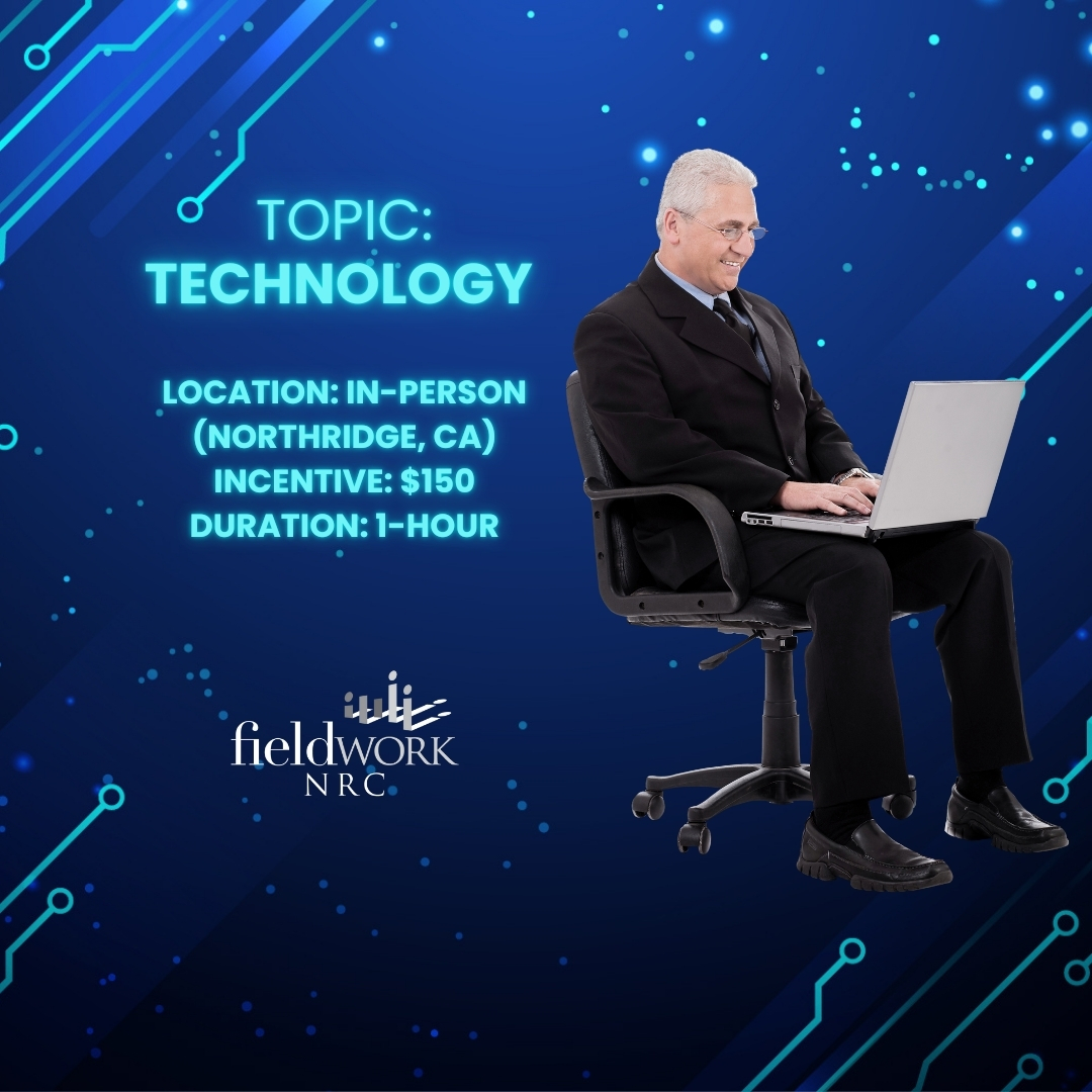 FieldworkNRC's tweet image. We&apos;re looking for adults age 55-75 in CA, to participate in an 1-hour, in-person market research study regarding technology. 

🔗: participate.fieldwork.com/Account/Redire…

Reference #: 6312NRC24
Location: In-person (#Northridge, CA)
Incentive: $150
Duration: 1-hour
Date(s): January 16th, 2025