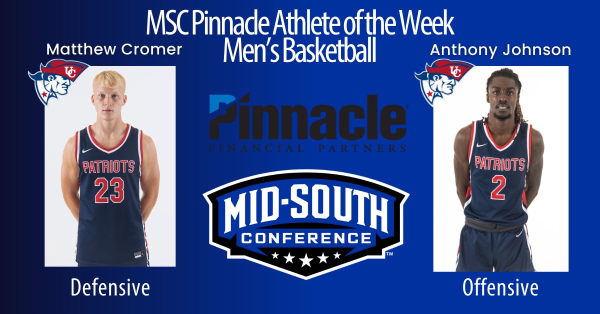 🏀Men’s Basketball🏀

.<a href="/UC_Patriots/">UC Athletics</a> sweeps this weeks Offensive and Defensive honors‼️‼️

Anthony Johnson earns Offensive honors and teammate Matthew Cromer earns Defensive honors!

Check out the full release below 👇 👇

🔗 tinyurl.com/29fbweb2