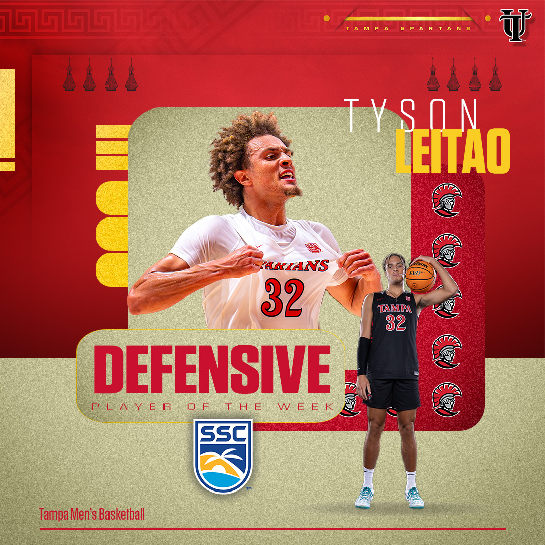 🚨HUGE NEWS🚨

Tyson Leitao has been named SSC Defensive Player of the Week❗️

Leitao was a force for the Spartans this week racking up 21 defensive rebounds, 3 steals, and 3 blocks🔥 

#TampaMBB #StandAsOne🛡️