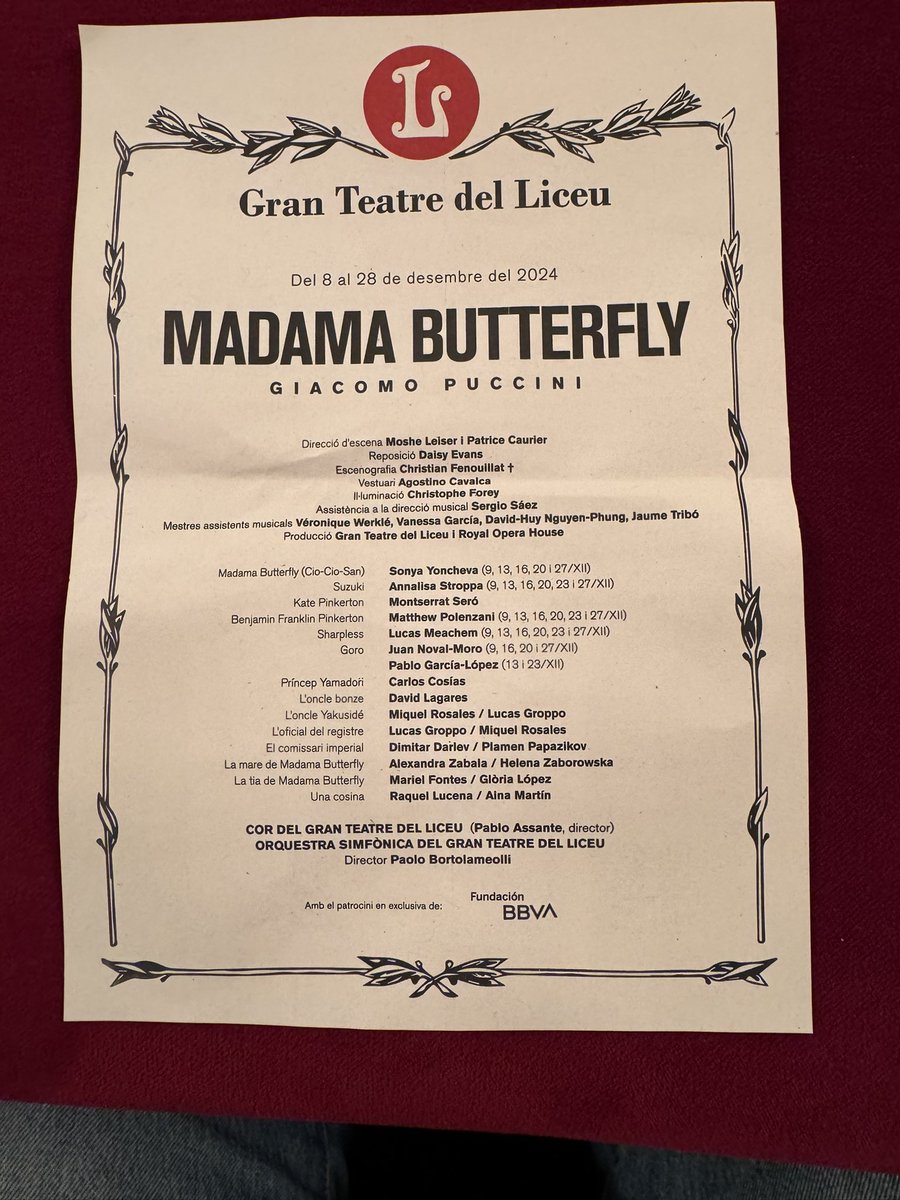 jjofra's tweet photo. programa d'avui 23/12, qui canta el paper de Cio-Cio-San?
@Liceu_cat https://t.co/43qvibjuhB