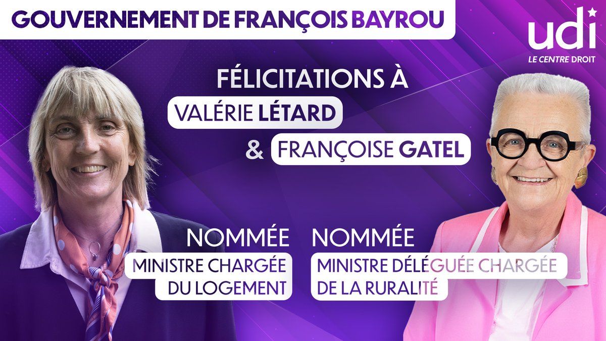 Félicitations à <a href="/valerieletard/">Valérie Létard</a> &amp; <a href="/FrancoiseGatel/">Françoise GATEL</a> qui poursuivent ainsi leur action ministérielle en faveur du logement et de la ruralité.

Un gouvernement resserré avec des personnalités politiques d’expérience.

Les Français attendent désormais des décisions et des actions.