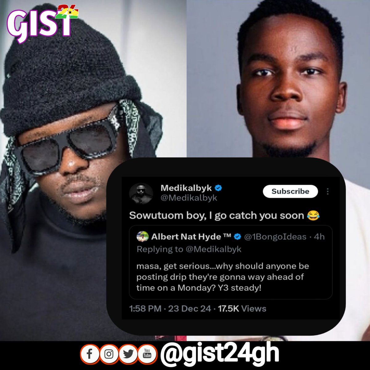 #Byk: Medikal plans to confront Ghana's Twitter user Bongo Ideas over his disrespectful behavior.

#Medikal #BongoIdeas