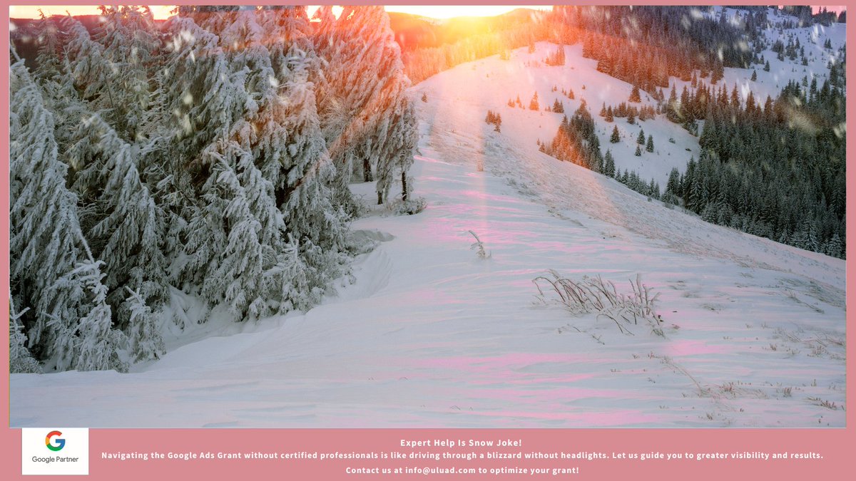 UluadM's tweet image. Expert Help Is Snow Joke!
Navigating the Google Ads Grant without certified professionals is like driving through a blizzard without headlights. Let us guide you to greater visibility and results.
Contact us at info@uluad.com to optimize your grant!
#ExpertHelp
#GoogleAdsGrant