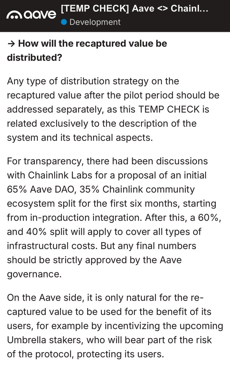 ChainLinkGod's tweet photo. Very bullish development for $LINK and $AAVE with the introduction of @Chainlink’s new non-toxic MEV recapture solution 🔥

Chainlink SVR (Smart Value Recapture)—designed to recapture liquidation MEV in DeFi—will feature a revenue split between integrating DeFi protocols and the Chainlink Network

The standard revenue split rate will be 60% to the integrating DeFi protocol as a new source of revenue, and 40% to the Chainlink Network to support the economic sustainability of oracles

Based on the long-standing relationship between the @Aave and Chainlink communities (~5 years of production usage) and Aave’s role as the first user of Chainlink SVR,

The near-term revenue split proposed to Aave is 65% to the Aave ecosystem and 35% to the Chainlink Netowrk, for the first 6 months—pending approval by the Aave DAO community

Liquidation MEV in DeFi is measured in the tens of millions of dollars per year, presenting a significant economic opportunity for both communities 

Chainlink SVR is also planned to be one of the first Chainlink services to plug into the Payment Abstraction system, enabling the Chainlink Network share of the split to be converted into $LINK using existing DEXs

The net result is the creation of more sustainable economics around the oracle-related, non-toxic MEV generated by DeFi protocols and the oracles that power them