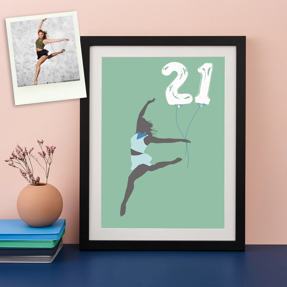 Celebrate a 21st birthday with a stunning personalized art print! Upload a high-quality photo, and we'll add balloons for a charming and unique silhouette gift.