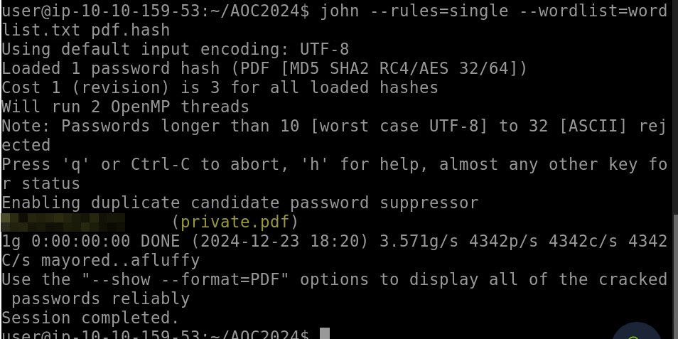Shukzybae's tweet image. Day 23 of #AdventOfCyber: Hash Cracking ✅
Cracked a password-protected PDF using John! 

Steps: 
Identified hash type with hashid.
Cracked it using John with custom wordlists &amp;amp; rules
Decrypt  PDF using pdftotext
@GeniusFranklyn @cyb3rn3t1cs @StellaObatoye @cyber_with_tega