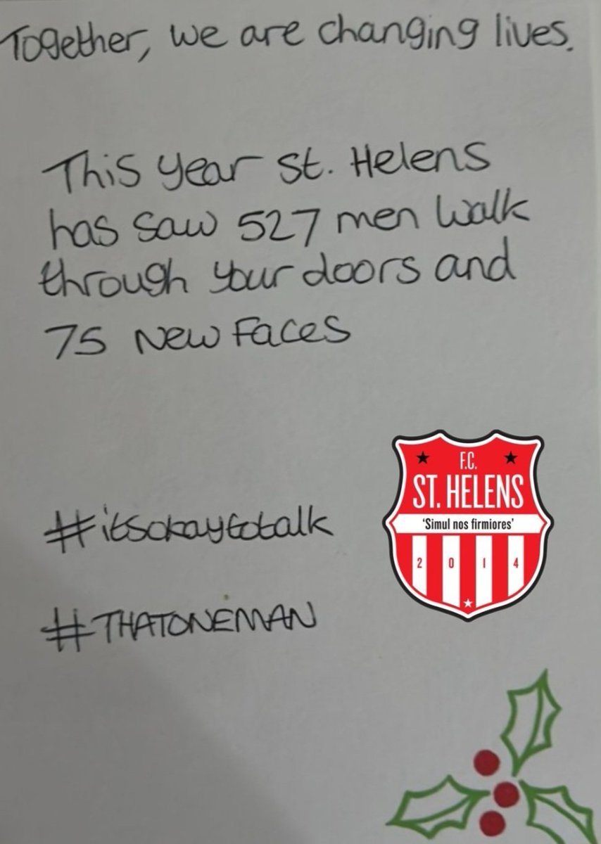It's the last Andys Man Club St Helens of the year tonight..

Our doors have have only been open on a Monday night from July &amp; them numbers are huge. So, so proud to be able to host St Helens first Andys Man Club in the town &amp; have an effect on so many lives &amp; families 🔴⚪️