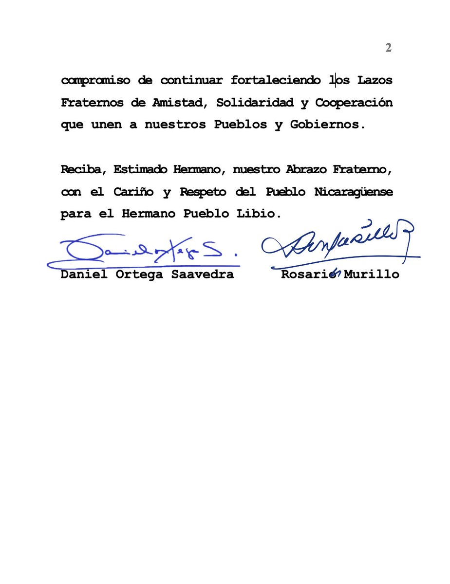 Mensaje de Saludo y Felicitación del Presidente-Comandante Daniel y la Compañera Rosario Murillo, a Su Excelencia, Hermano Mohamed al-Menfi, Presidente del Consejo Presidencial del Estado de #Libia, en ocasión de conmemorarse 73 Años de la Independencia en ese Hermano País.