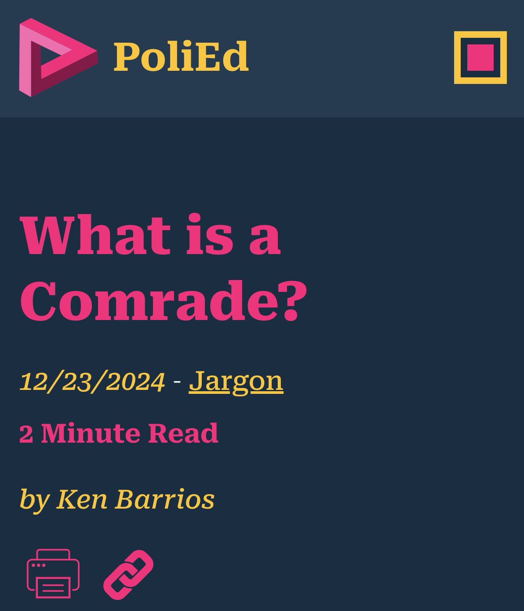 HelloPoliEd's tweet image. What is a Comrade? Where does the term come from and how should we use it? Some light reading to close out the year.

Happy holidays and see you in the streets in 2025!

polied.com/articles/what-…