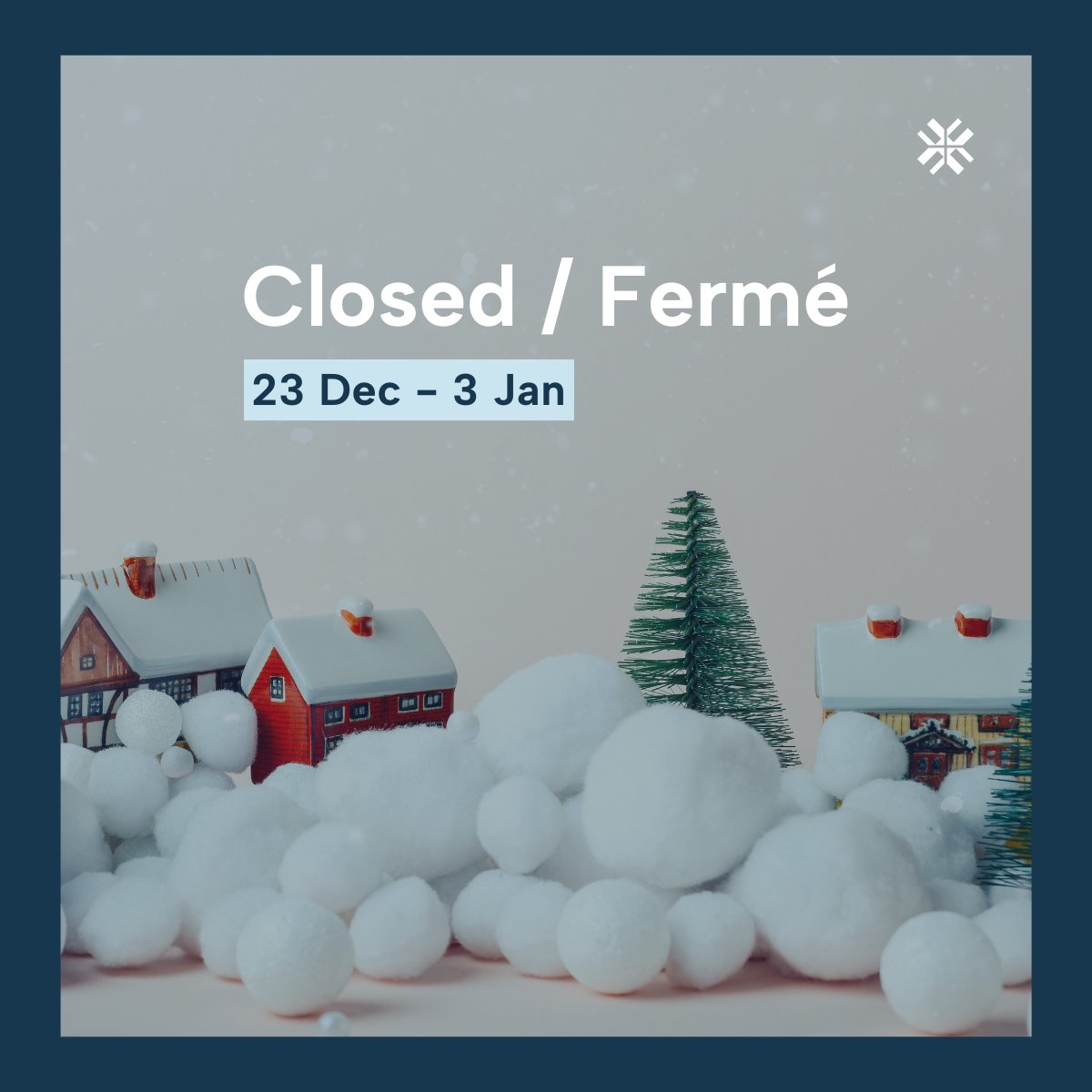 Cntr_support's tweet image. ❄️🎄Veuillez noter que le Centre sera fermé du 23 décembre 2024 au 3 janvier 2025. Nous avons hâte de continuer à vous soutenir au cours de la nouvelle année ! Joyeuses fêtes à tous et toutes!