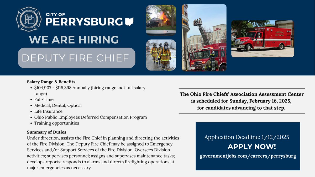 We are adding a Deputy Fire Chief to our staff! Learn more about this position and apply at governmentjobs.com/careers/perrys…