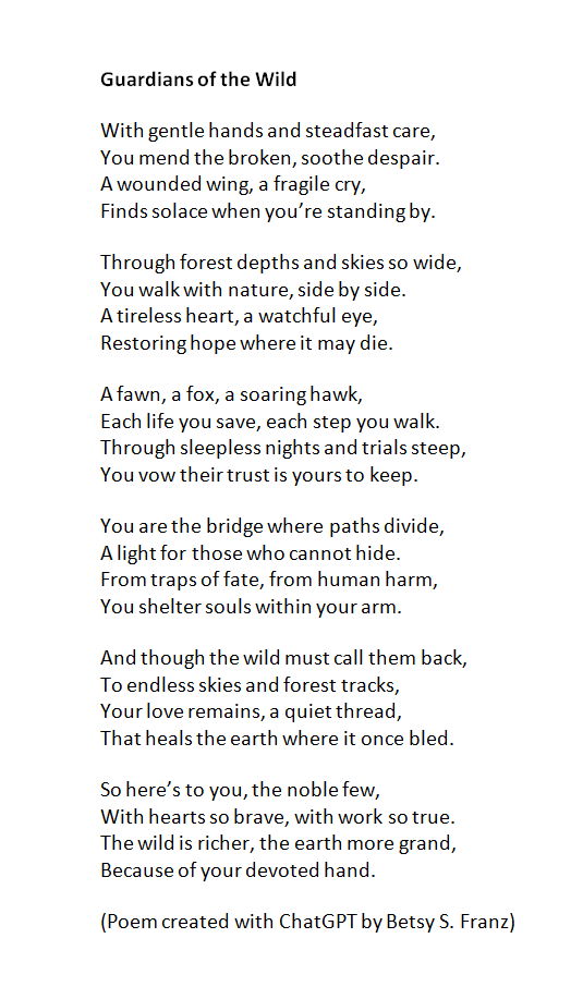 New poem for all of the wildlife rescuers out there.