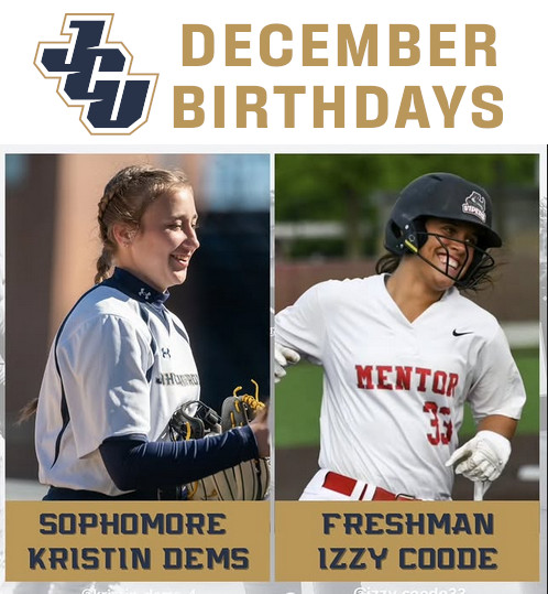 Help us celebrate the JCU Softball birthdays for the month of December:

Happy birthday to sophomore <a href="/KristinDems/">Kristin Dems</a> + freshman <a href="/Izzy_Coode/">Izzy.coode33</a>!