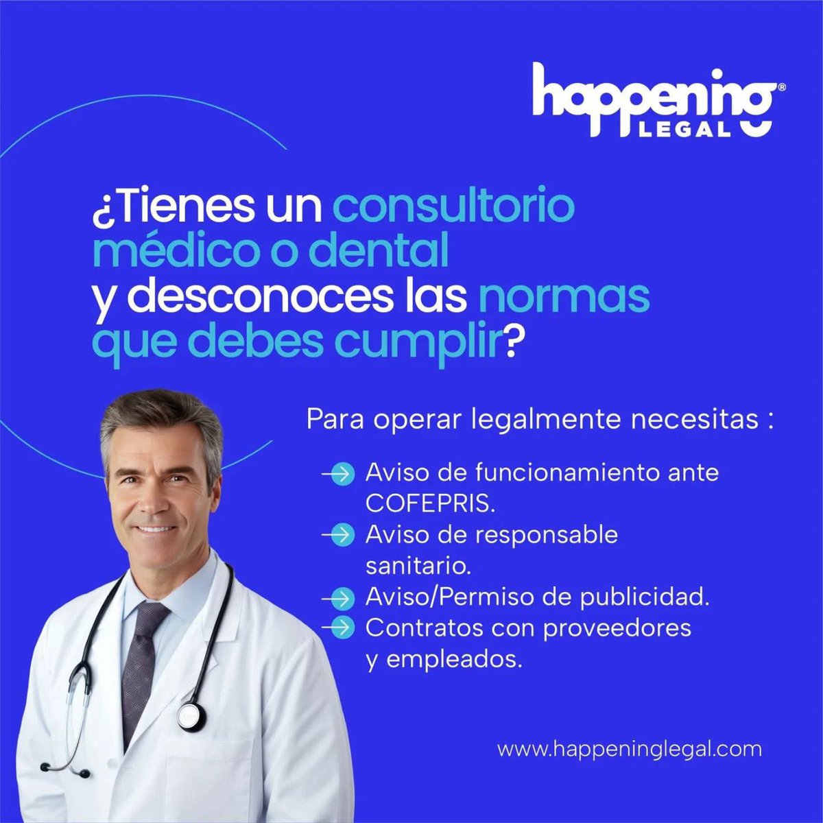 HappeningLegal's tweet photo. Mantener tu consultorio en regla va más allá de la atención al paciente: implica cumplir con requisitos legales específicos.  

En #HappeningLegal te ayudamos a gestionar licencias, registros y contratos para q puedas enfocarte en tu labor clínica sin preocupaciones.
¡Escríbenos! https://t.co/o1MR7uibKM