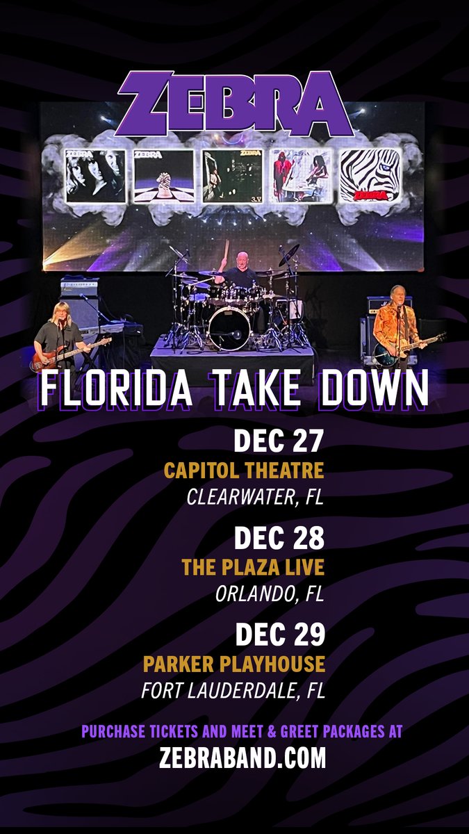 ZEBRA (@zebraband) on Twitter photo Florida! Comin' atcha - see you soon...
Tix - Zebraband.com <a href="/LoadedConcerts/">Loaded Concerts</a> #rocknroll #orlandofl #Clearwater #FortLauderdale Florida! Comin' atcha - see you soon...
Tix - Zebraband.com <a href="/LoadedConcerts/">Loaded Concerts</a> #rocknroll #orlandofl #Clearwater #FortLauderdale