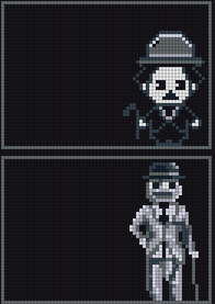 scofieldmon's tweet photo. This is my day 233 on @basepaint_xyz . I wanted to contribute a somewhat chibi version of Chaplin, definitely an icon of silent cinema. I tried to use a lot of the background color to avoid running out of pixels. I hope it’s recognizable and that you like it. https://t.co/20UzzzfPHI