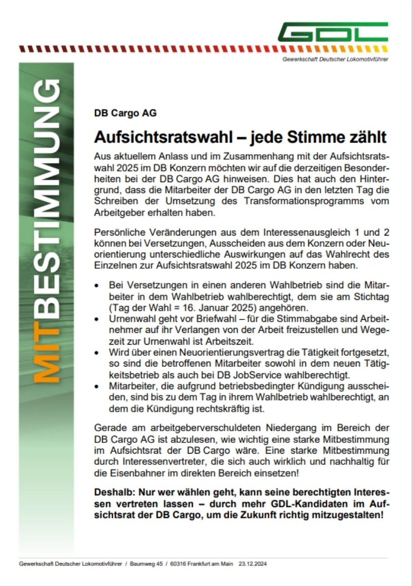 DB Cargo AG
Aufsichtsratswahl – jede Stimme zähl