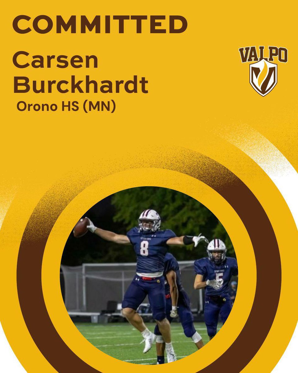 Super excited to announce my commitment to Valparaiso University!!Thank you to everyone that has helped me throughout this process.
<a href="/CoachWaddle/">Andy Waddle</a> <a href="/coachjarnigan/">Jack Jarnigan</a> <a href="/CoachFeltrop/">Zach Feltrop</a> <a href="/OronoCoach_Joe/">Joe McPherson</a> <a href="/valpoufootball/">Valpo Football</a>