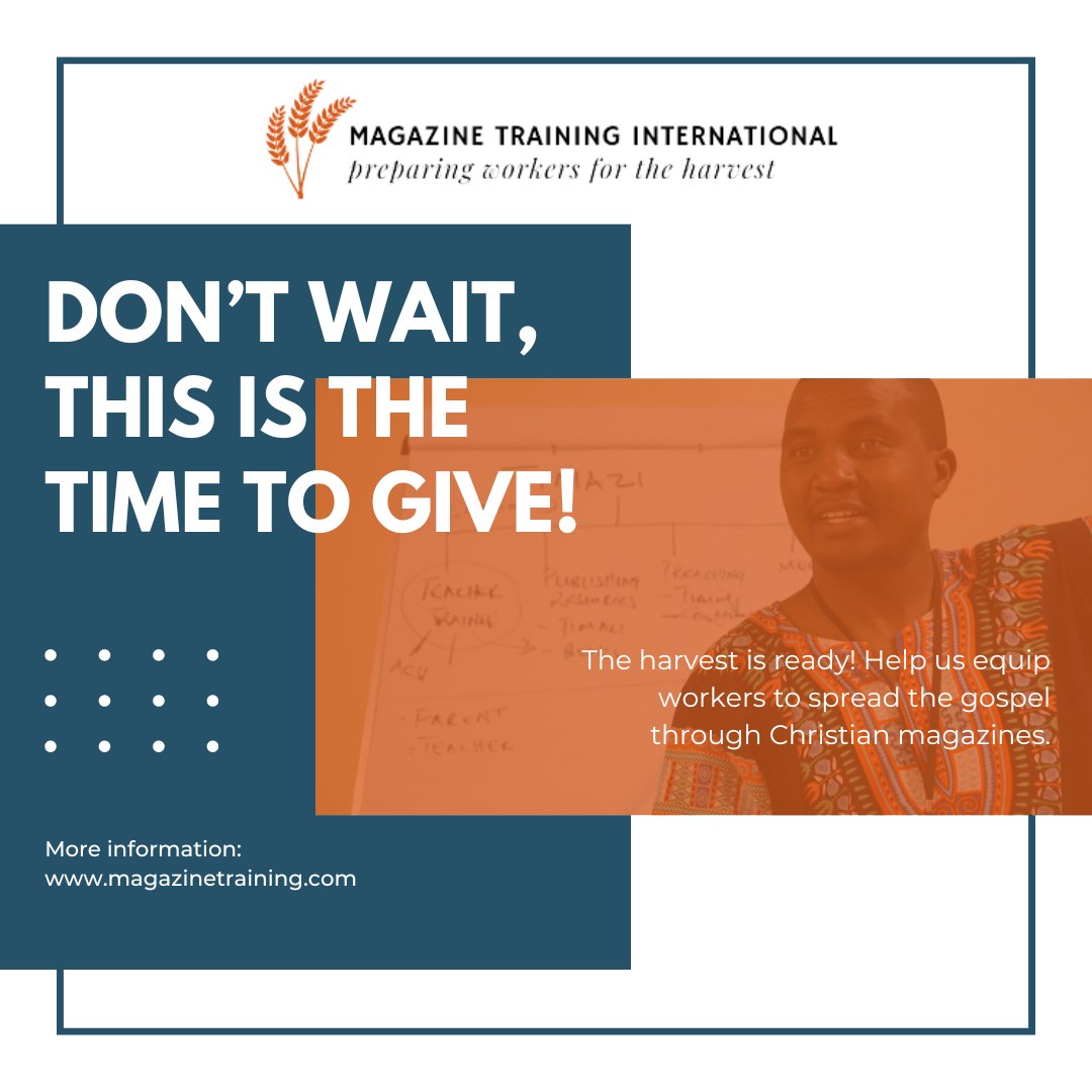 MagTrainingIntl's tweet image. Your ongoing support means ongoing impact! Sign up for recurring giving and become a sustaining partner of MTI's mission to empower Christian publishers. 💡 #SustainingPartner #DonateNow magazinetraining.com/give-now/