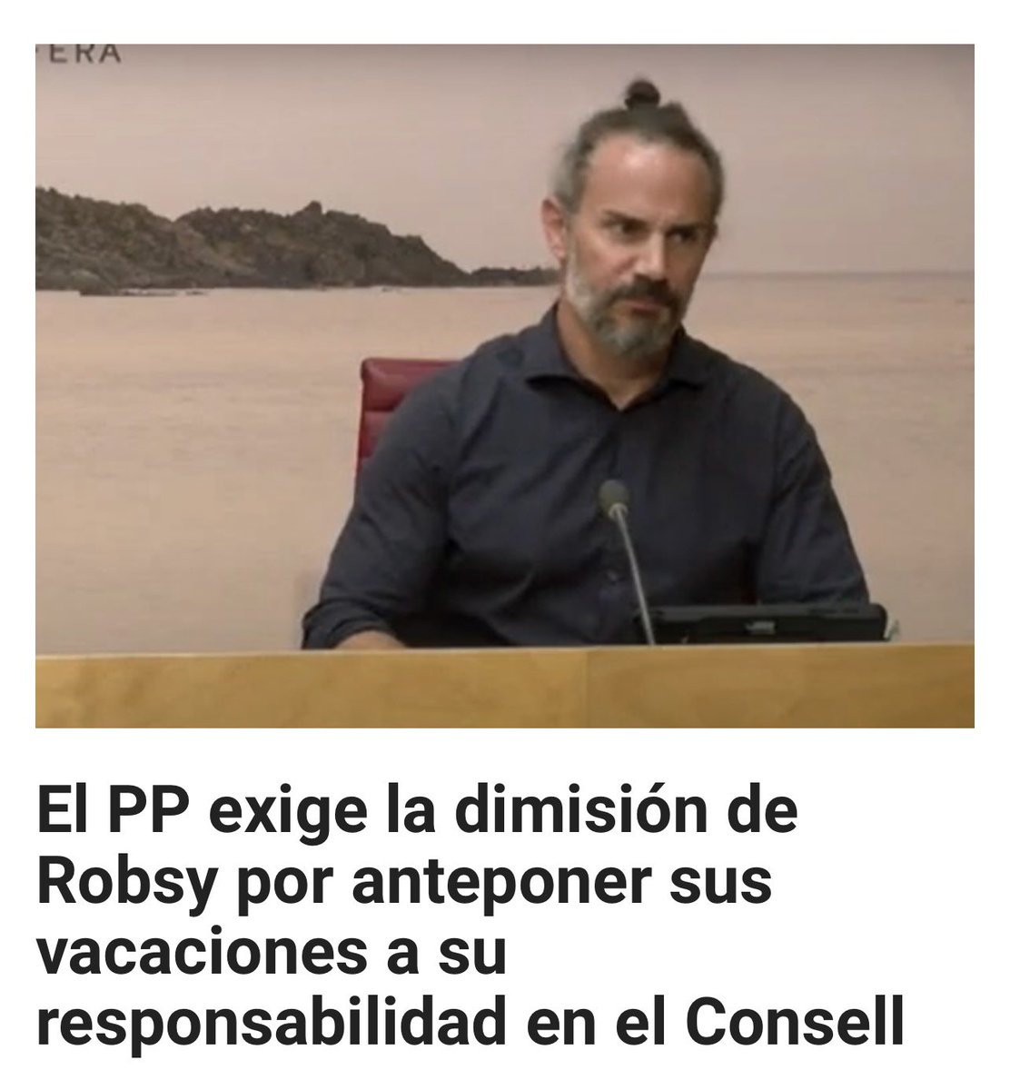 Entre sus responsabilidades o tres semanas de vacaciones, el Sr. Robsy escogió vacaciones. 

Esta no es la imagen que corresponde dar a los servidores públicos, y quien no está dispuesto a cumplir con su trabajo, no merece ocupar el cargo de conseller.

Exigimos su dimisión🔴